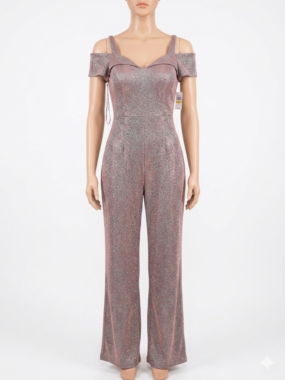 NWT Nightway Metallic Rose Cold-Shoulder Evening Jumpsuit Size 14